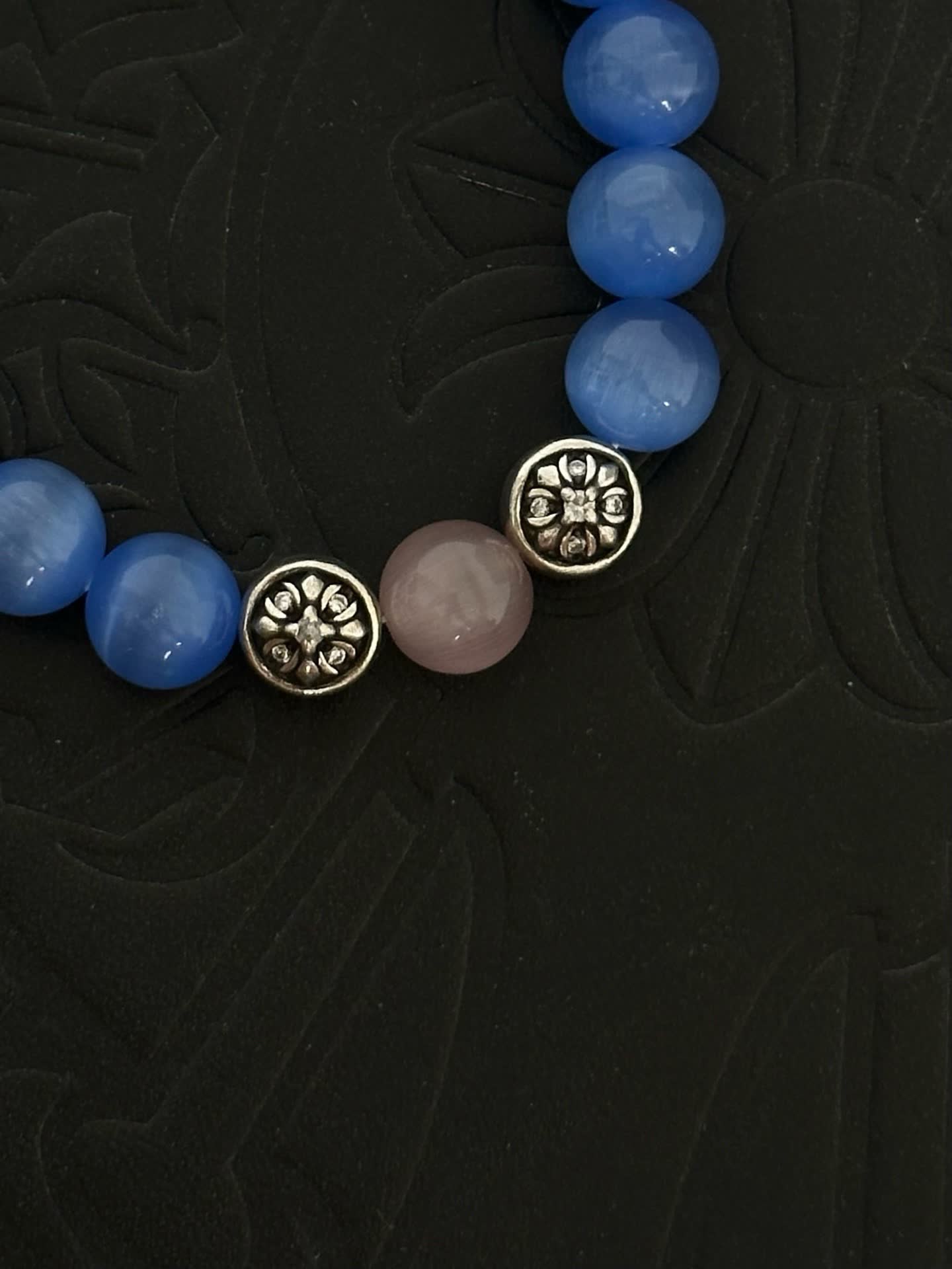 Chrome Hearts Blue Beaded Bracelet with Silver Accents